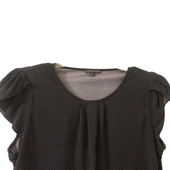 Tulip Sleeve Blouse Adrianna Papell Large Black W White Dots Flowy - Picture 2 of 6
